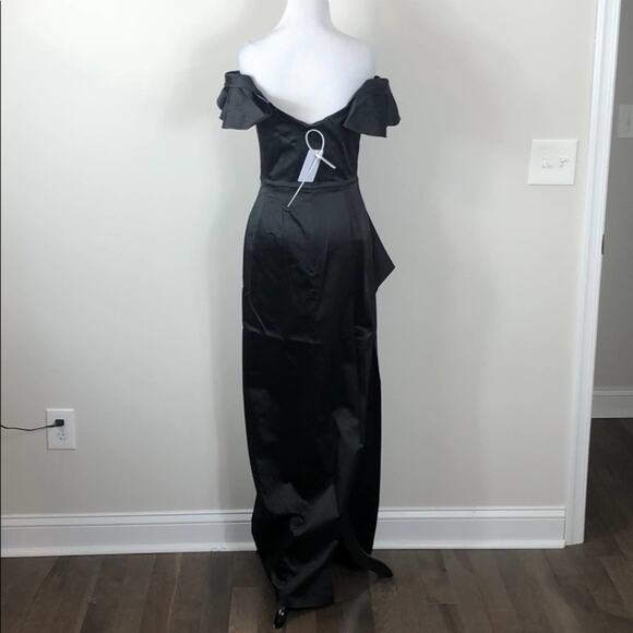 Marchesa Notte Off Shoulder Satin Draped Dress Black Size 0 - Picture 8 of 8